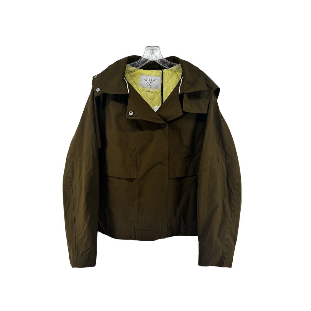 Calia Crop Trench Jacket Removable Hood Dark Khaki Olive XL NWT $118